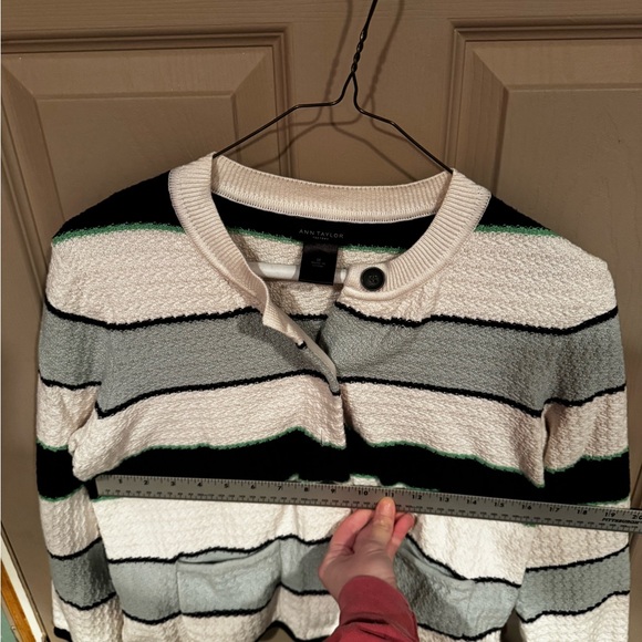 Ann Taylor Multicolor Striped Cardigan - White, Navy, Light Blue, Green - Picture 5 of 7